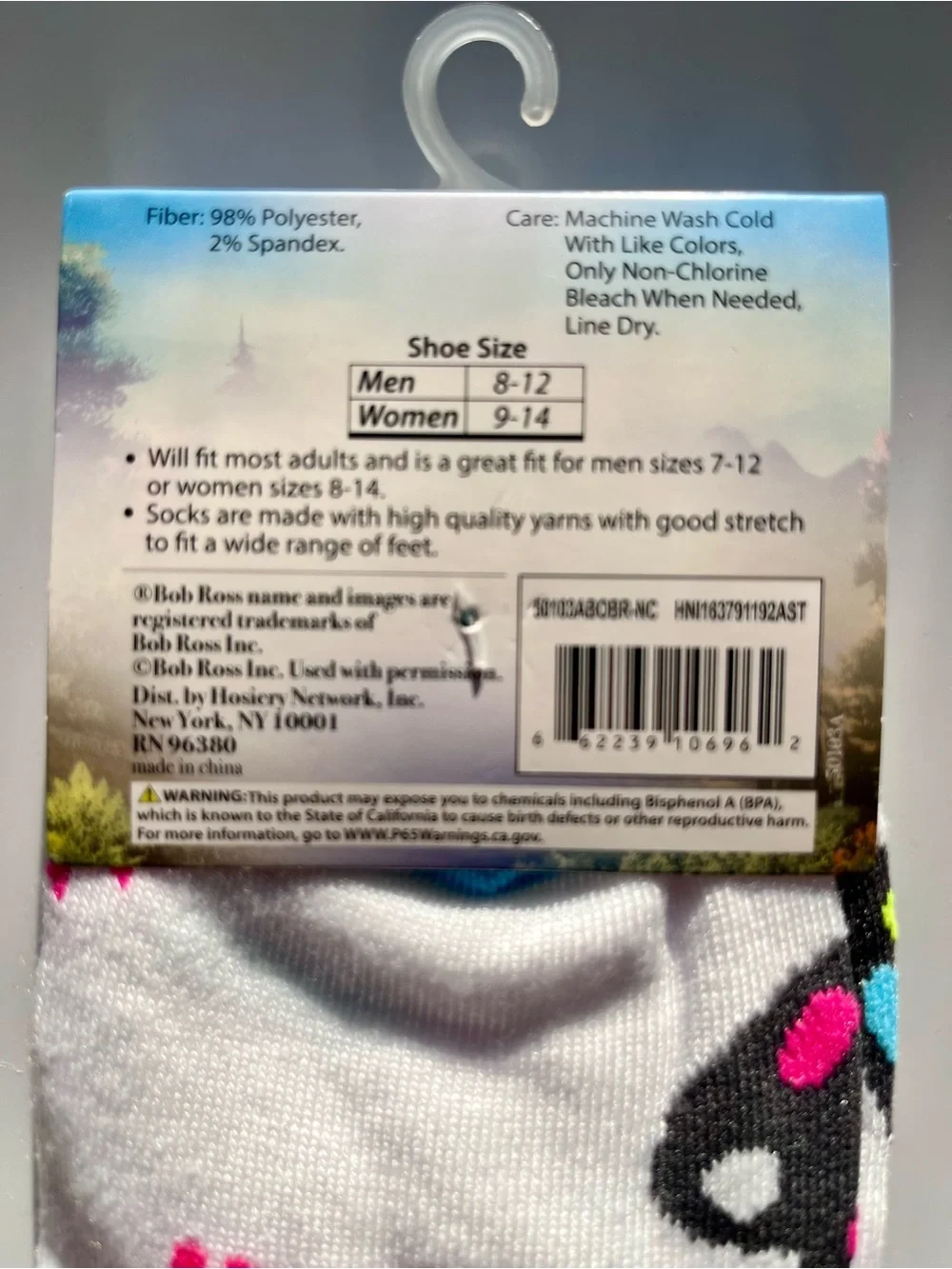 Bob Ross The Joy of Painting Crew Socks - Paintbrush Design - White, Pink, Blue
